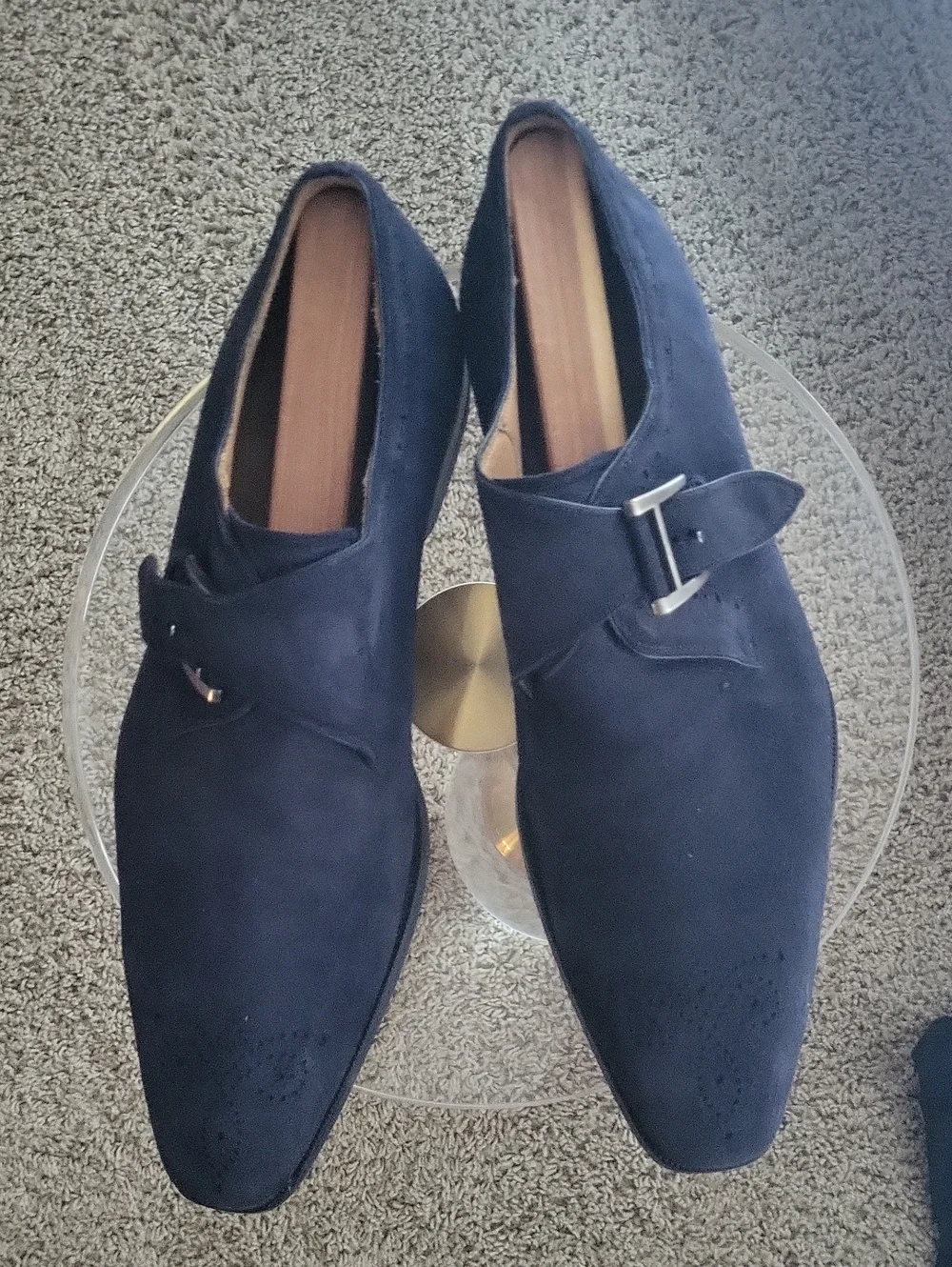 Magnanni Navy Suede Single Monk Strap Oxfords